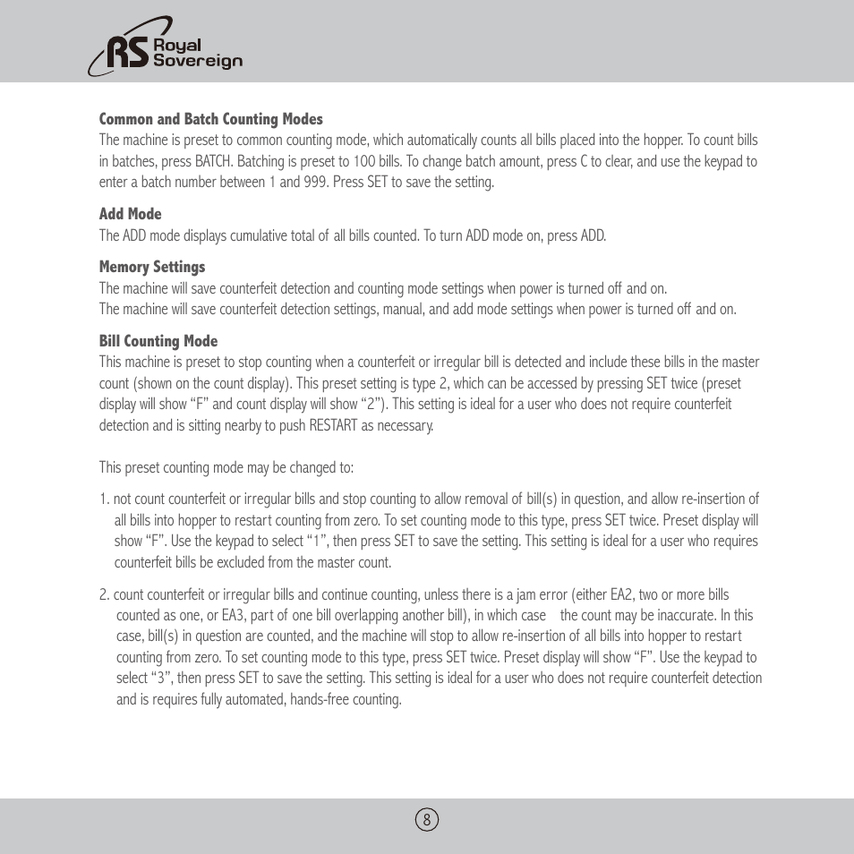 Royal Sovereign RBC-1003BK User Manual | Page 8 / 36