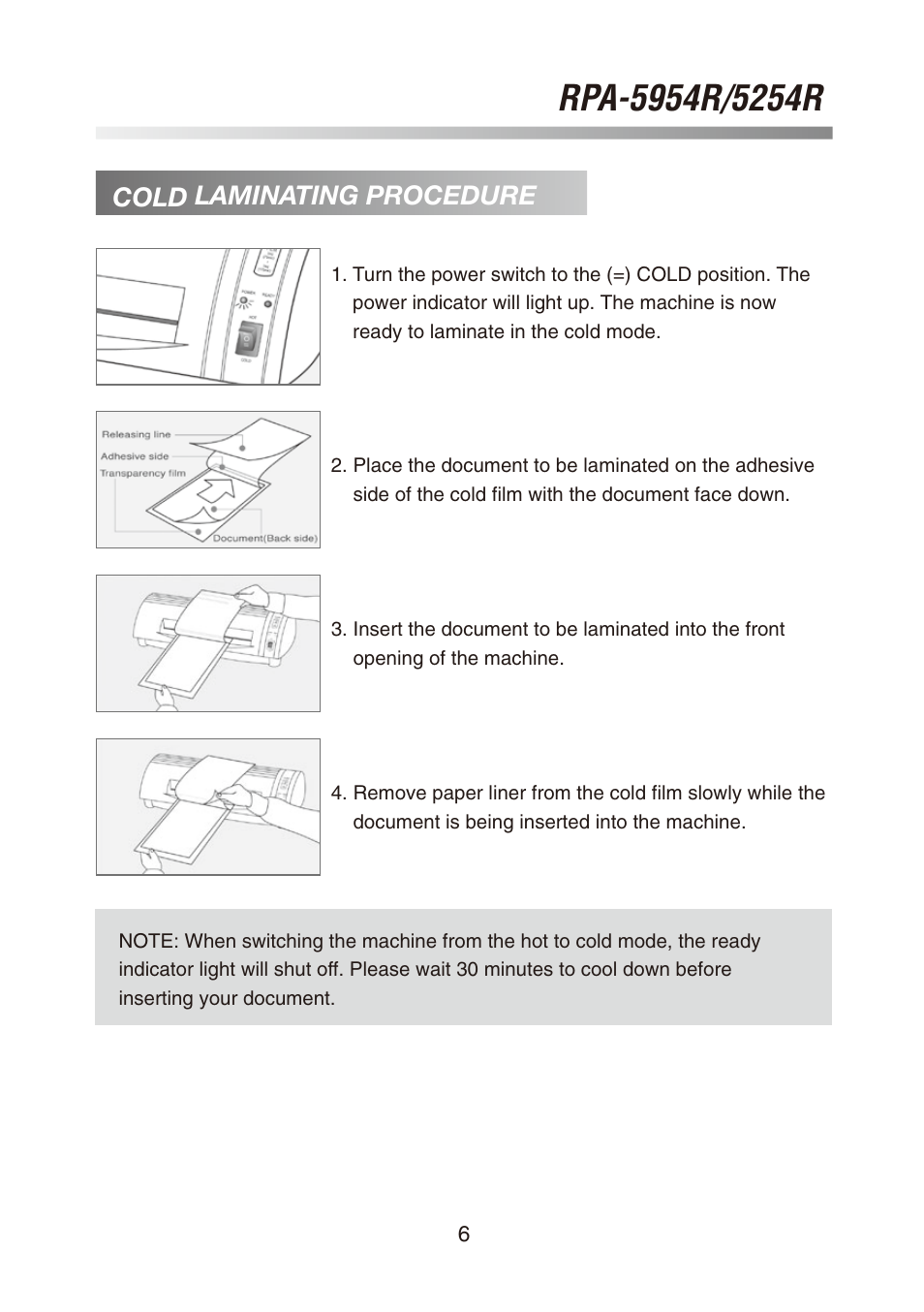 Cold laminating procedure | Royal Sovereign RPA-5254R User Manual | Page 6 / 8