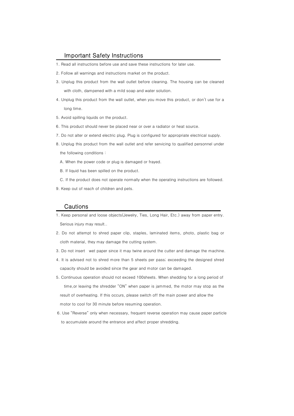 Important safety instructions, Cautions | Royal Sovereign RDS-901X User Manual | Page 3 / 5