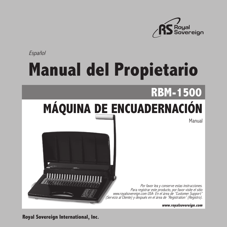 Manual del propietario, Máquina de encuadernación, Rbm-1500 | Royal Sovereign RBM-1500 User Manual | Page 13 / 36