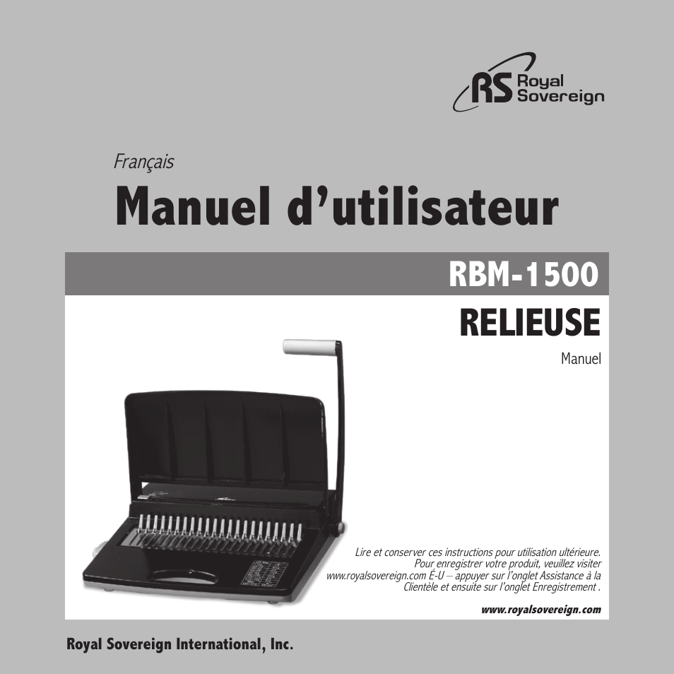 Manuel d’utilisateur, Relieuse, Rbm-1500 | Royal Sovereign RBM-1500 User Manual | Page 25 / 36