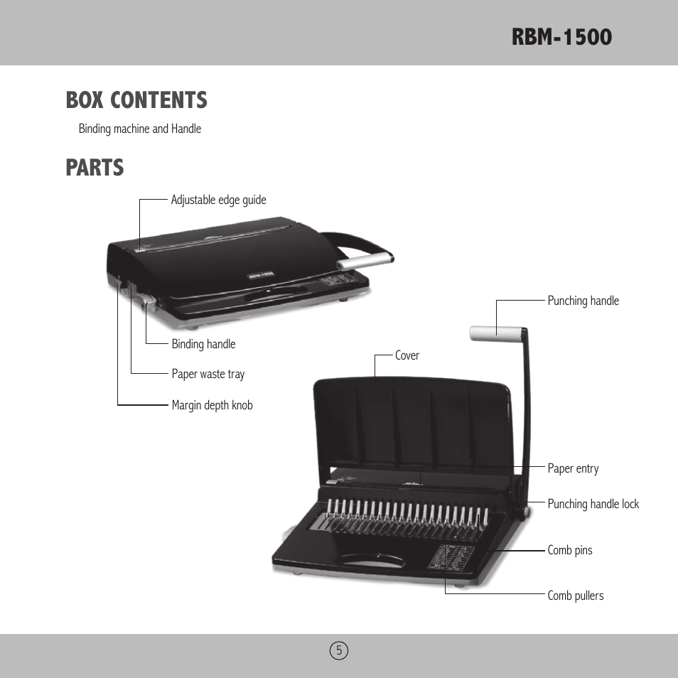 Rbm-1500, Box contents, Parts | Royal Sovereign RBM-1500 User Manual | Page 5 / 36