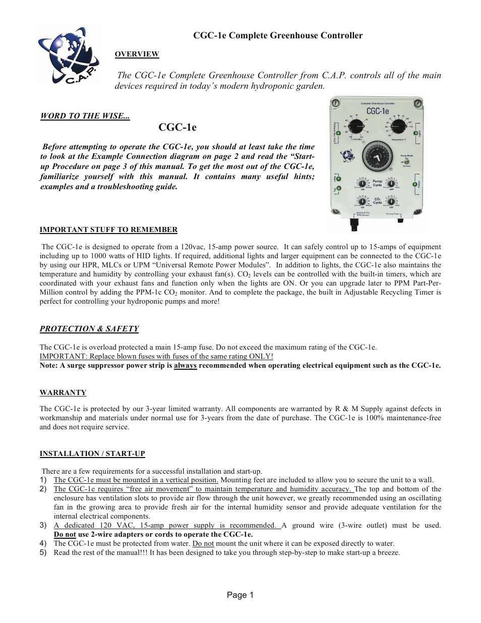 R & M Int'l. CGC-1e User Manual | 10 pages