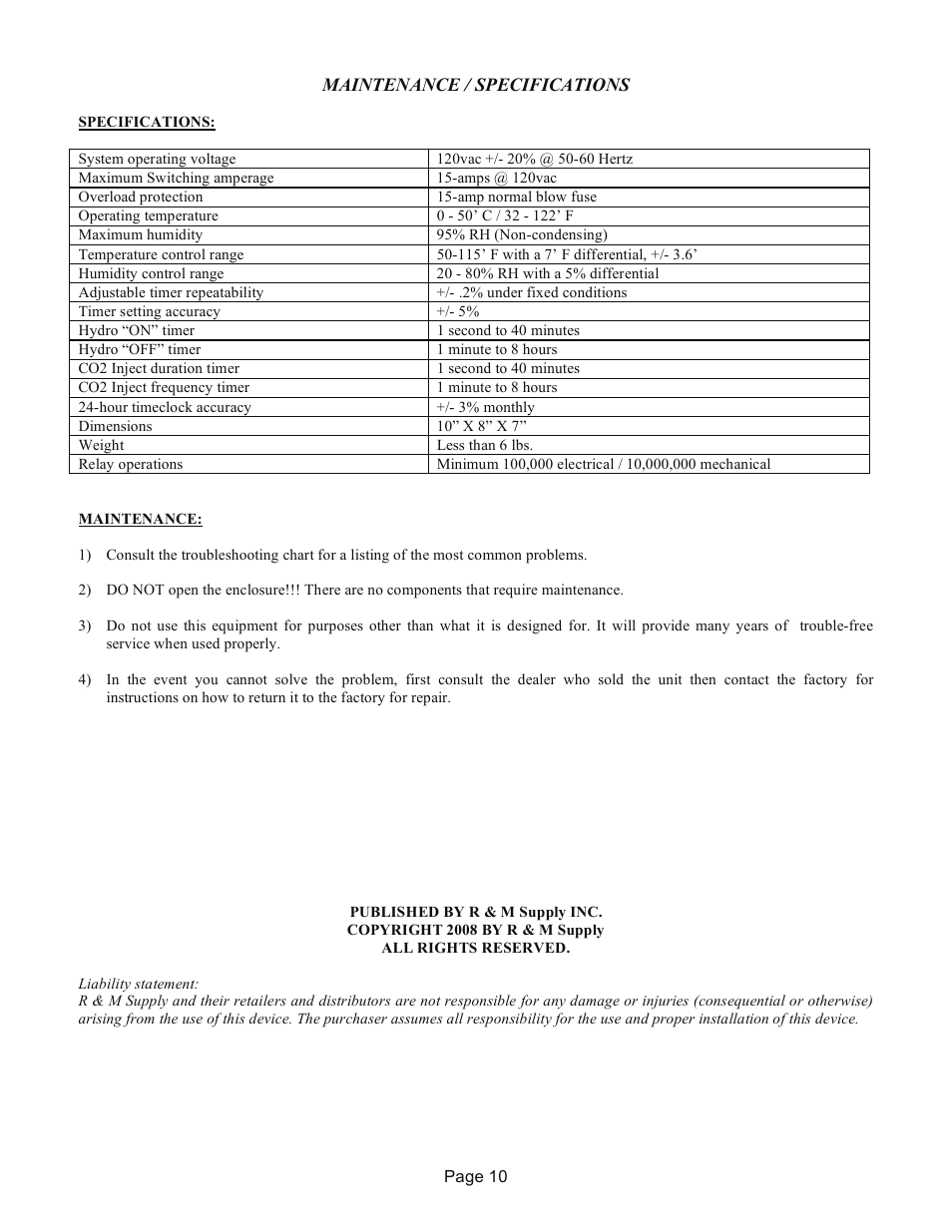 R & M Int'l. CGC-1e User Manual | Page 10 / 10