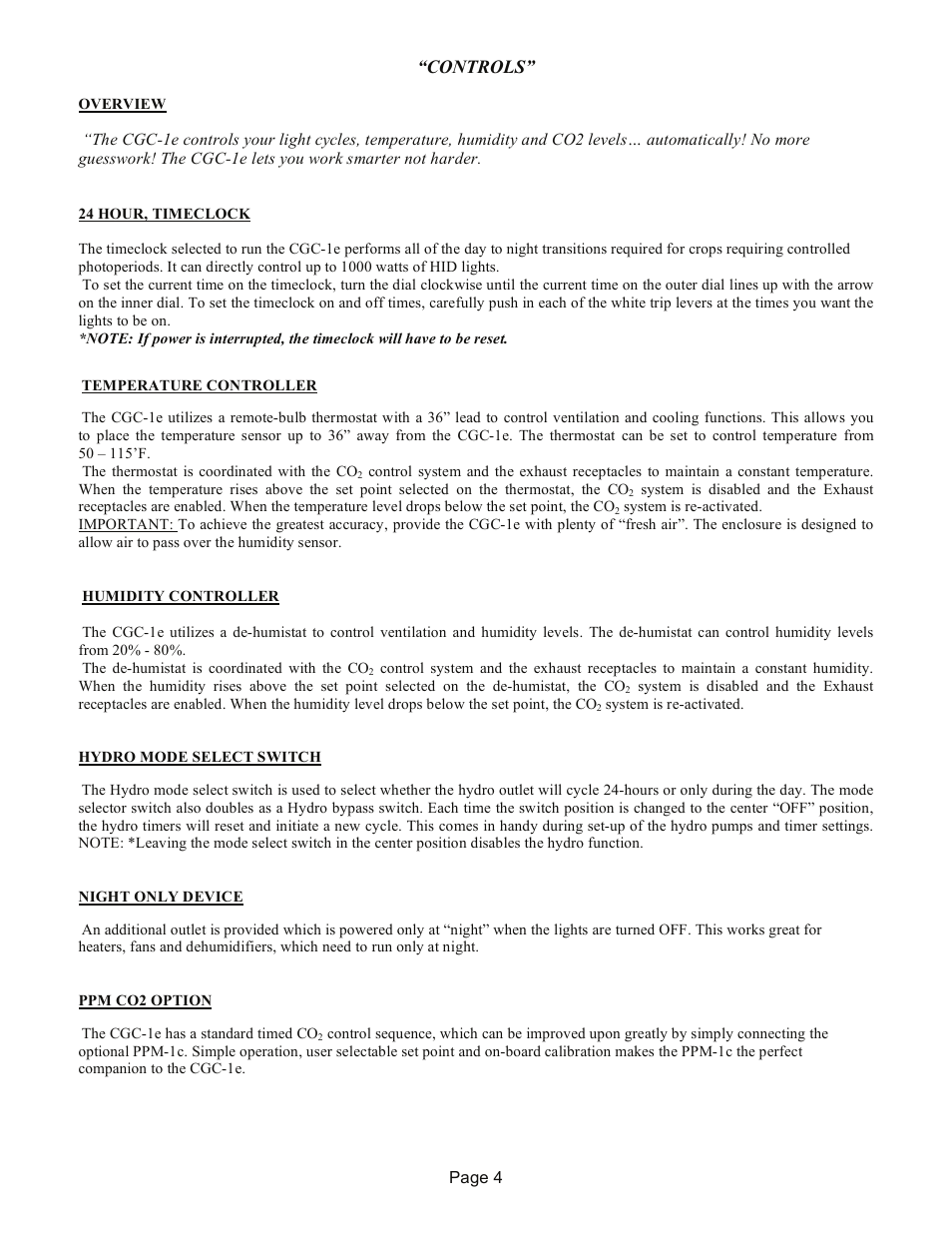 Controls | R & M Int'l. CGC-1e User Manual | Page 4 / 10