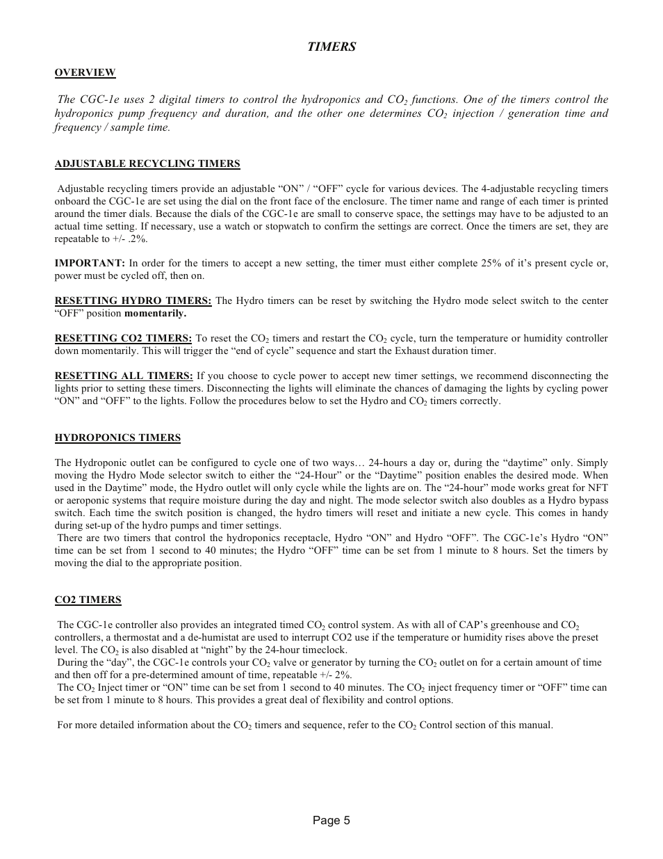 Timers | R & M Int'l. CGC-1e User Manual | Page 5 / 10