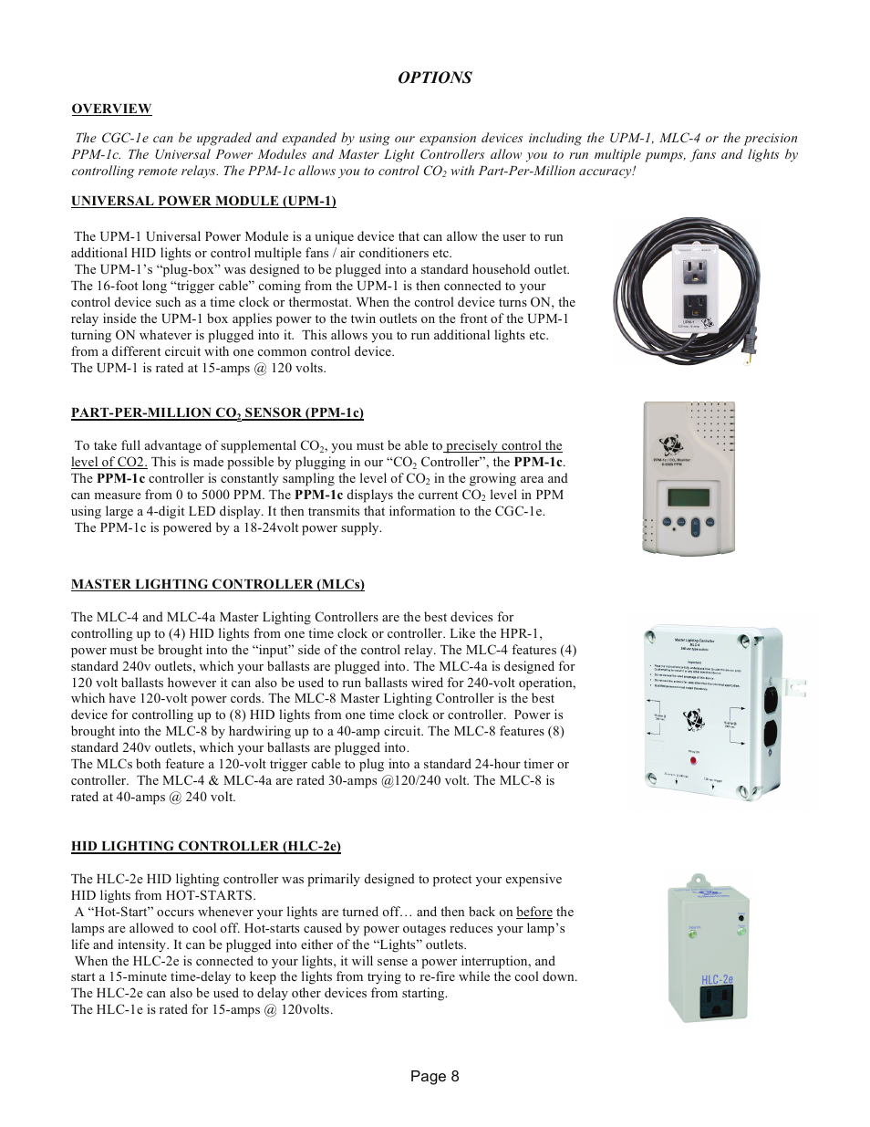 Options | R & M Int'l. CGC-1e User Manual | Page 8 / 10