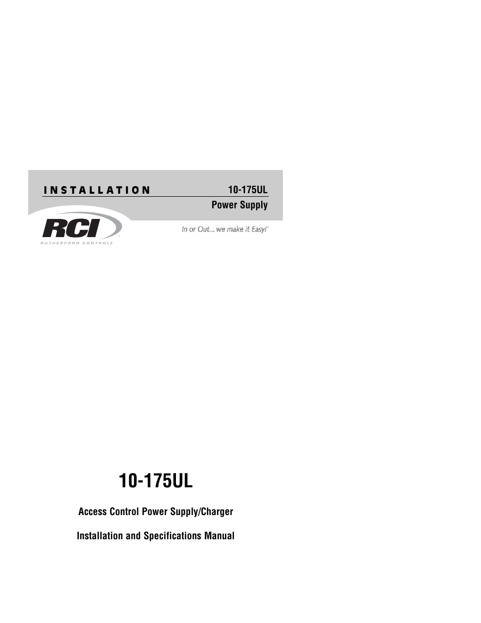 RCI 10-175UL User Manual | 8 pages