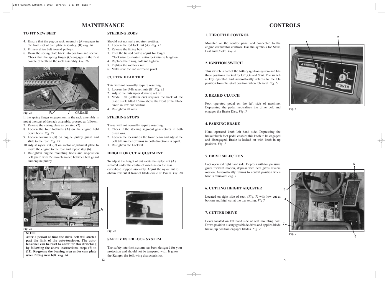 Maintenance, Controls | Rover Ranger 53179 User Manual | Page 13 / 20