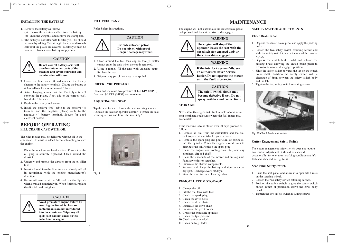 Before operating, Maintenance | Rover Ranger 53179 User Manual | Page 14 / 20