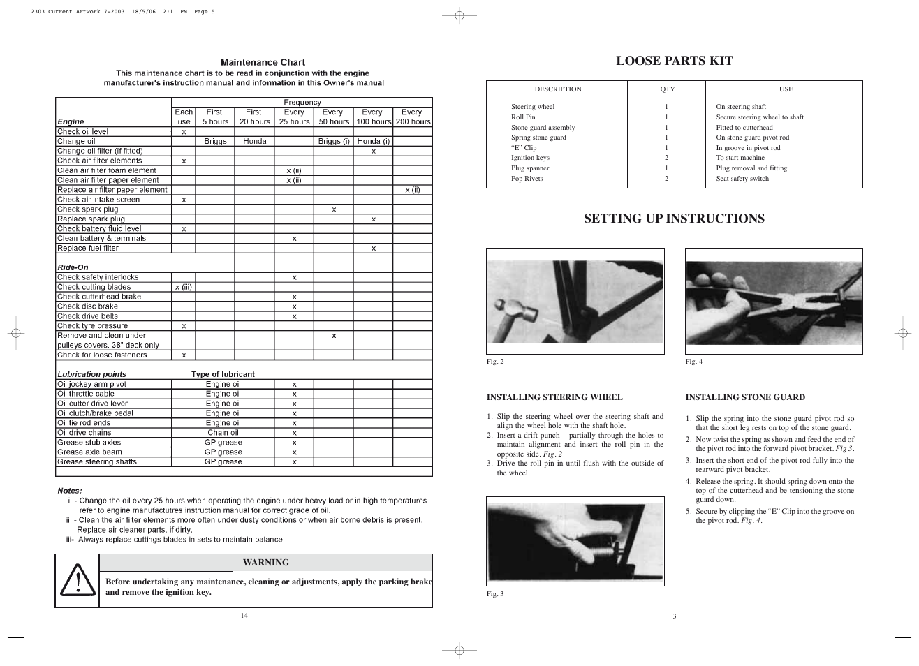 Loose parts kit, Setting up instructions | Rover Ranger 53179 User Manual | Page 4 / 20