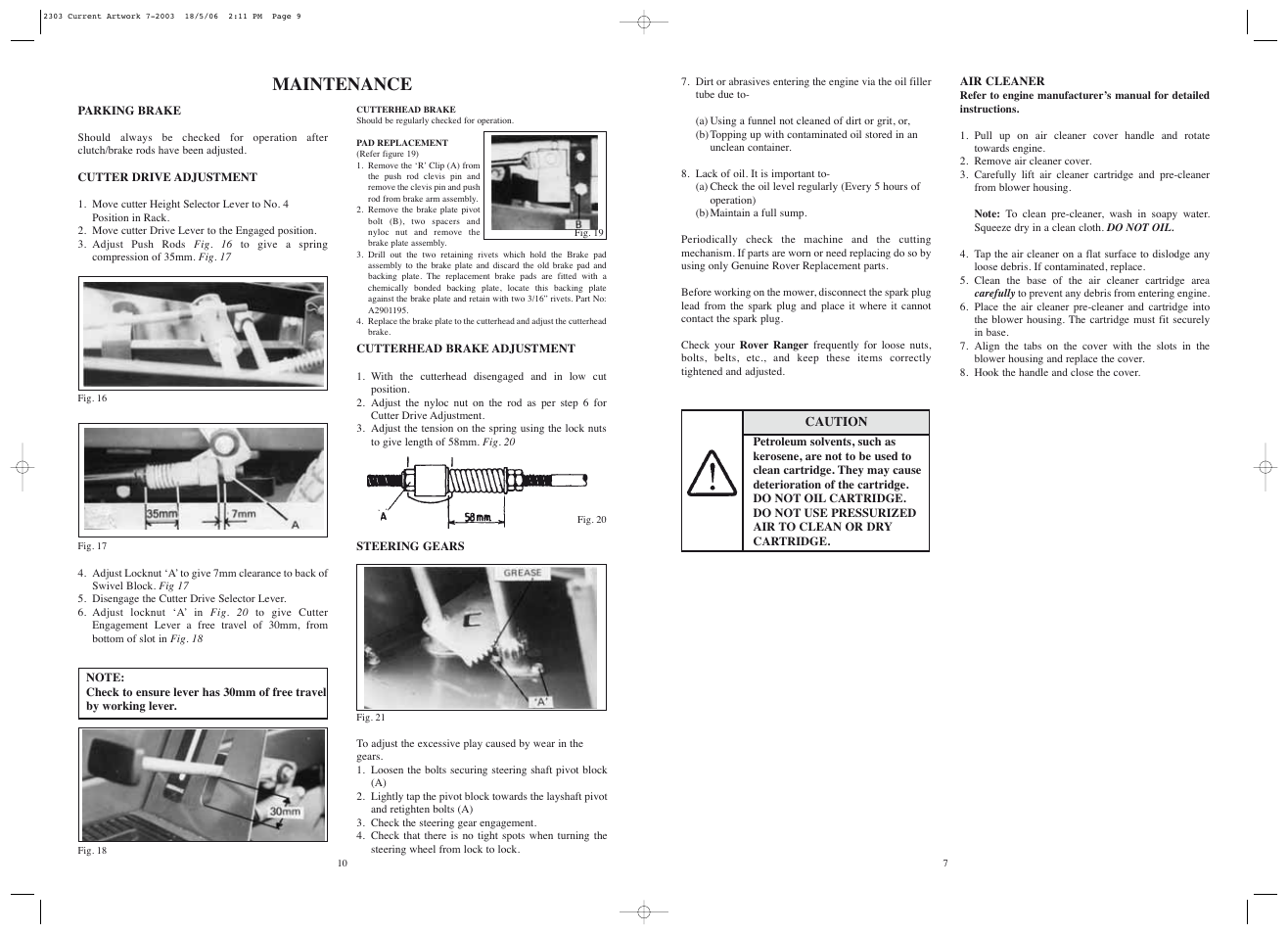 Maintenance | Rover Ranger 53179 User Manual | Page 8 / 20