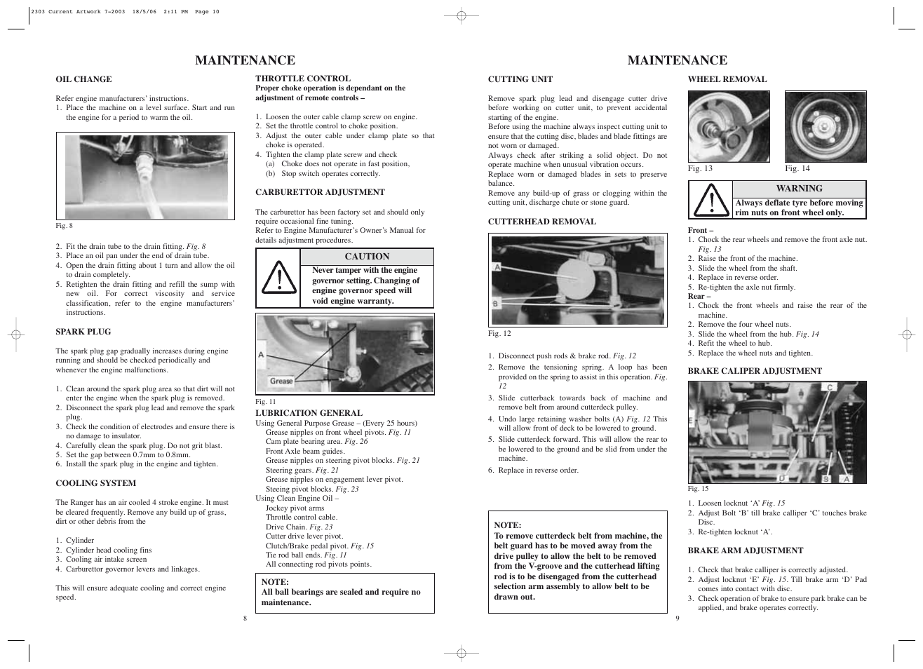 Maintenance | Rover Ranger 53179 User Manual | Page 9 / 20