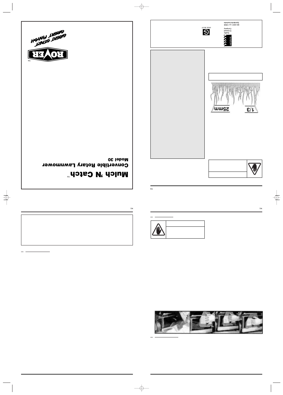 Mulch ’n catch, Convertible rotar y lawnmower, Model 30 | Rover MULCH 'N CATCH 30 User Manual | Page 3 / 4