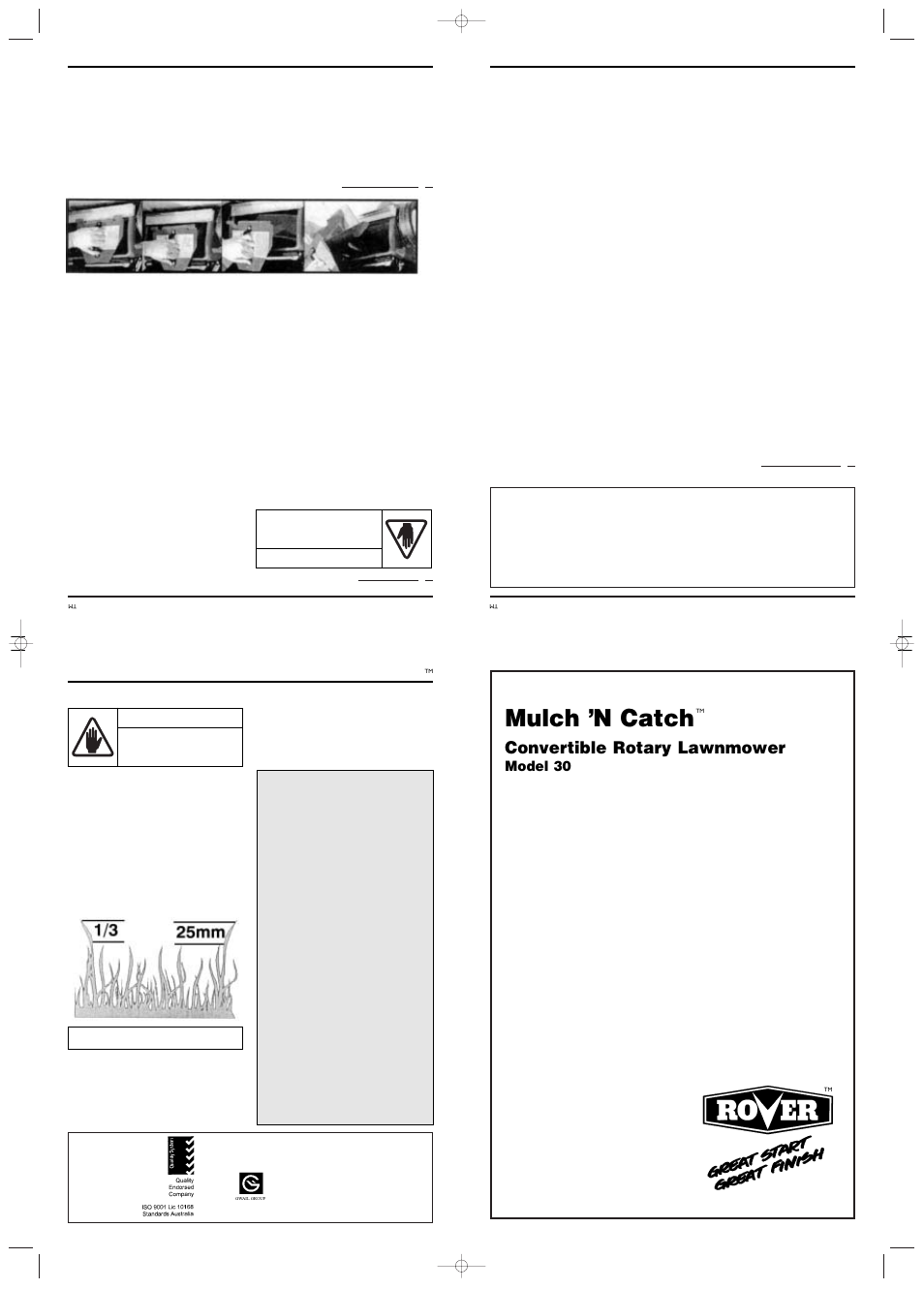 Mulch ’n catch, Convertible rotary lawnmower, Model 30 | Rover MULCH 'N CATCH 30 User Manual | Page 4 / 4