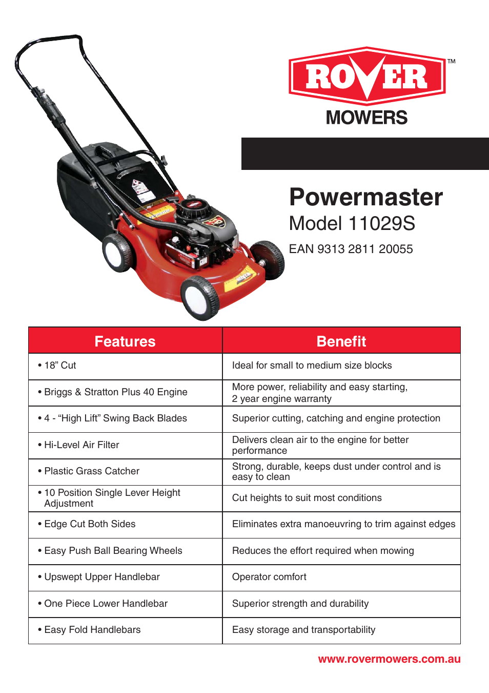 Rover Powermaster 11029S User Manual | 1 page