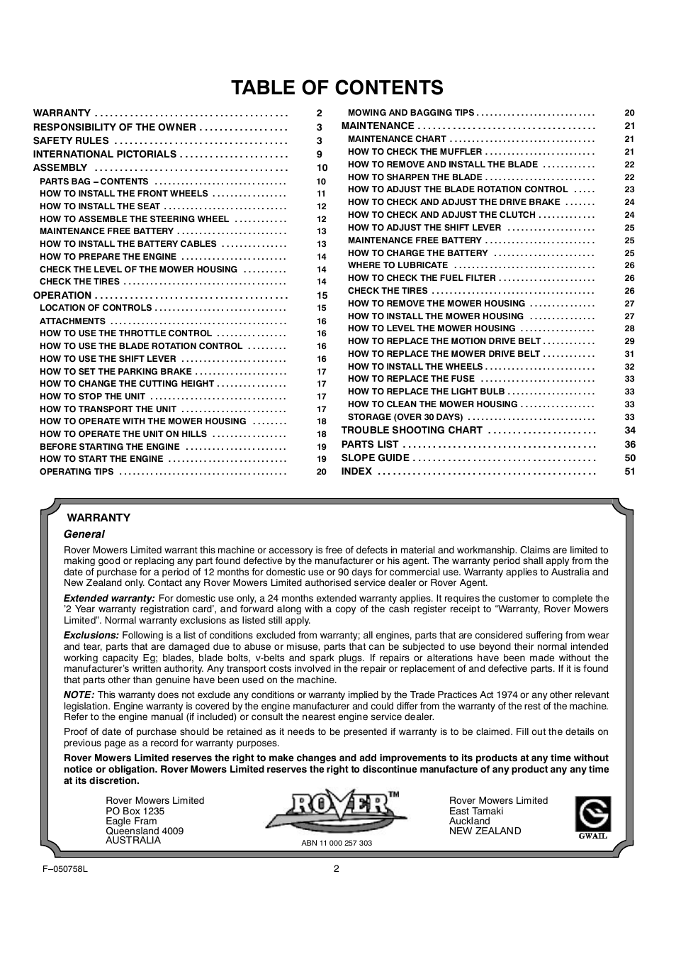 Rover Clipper 385002X108A User Manual | Page 2 / 52