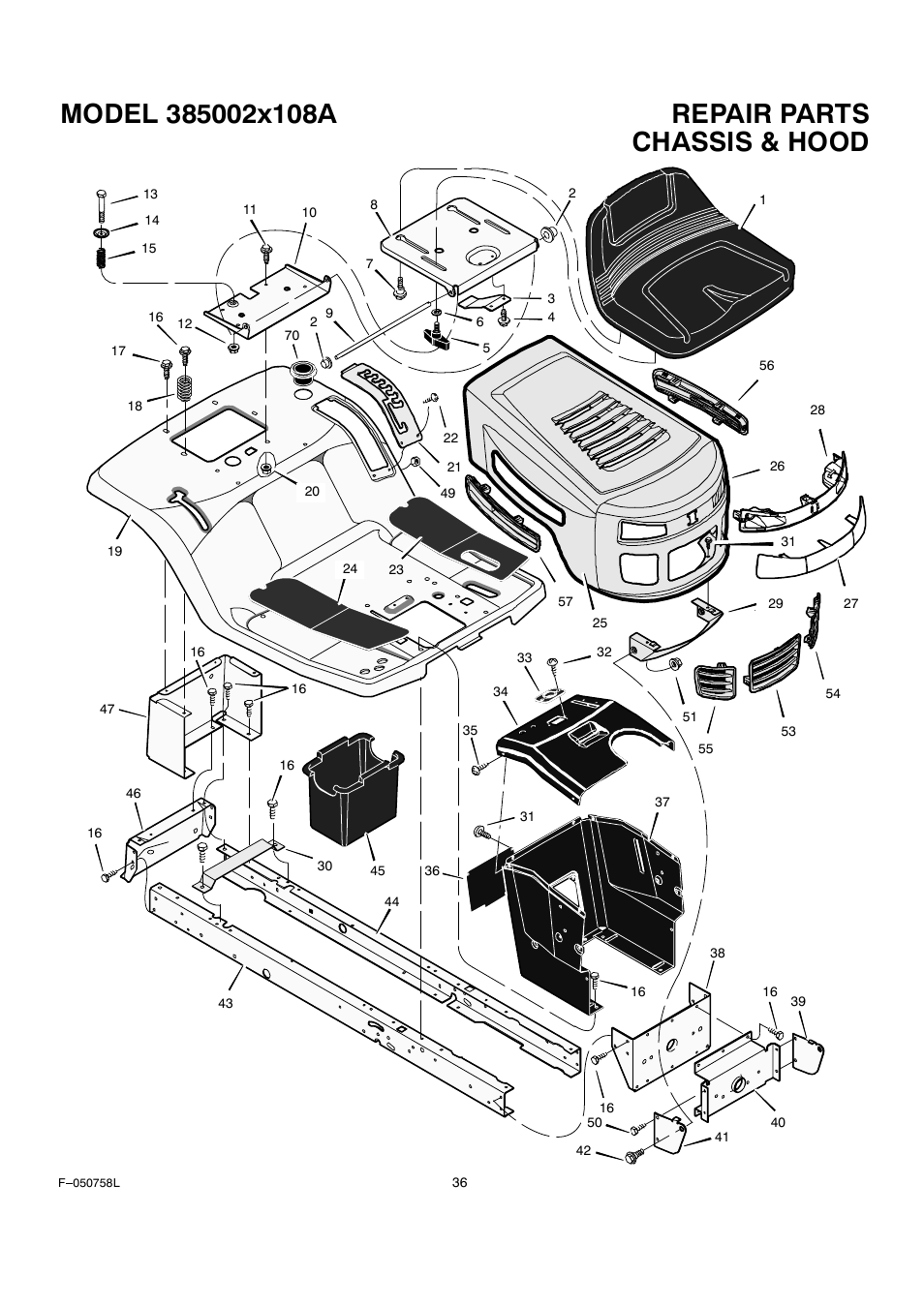 Chassis & hood | Rover Clipper 385002X108A User Manual | Page 36 / 52