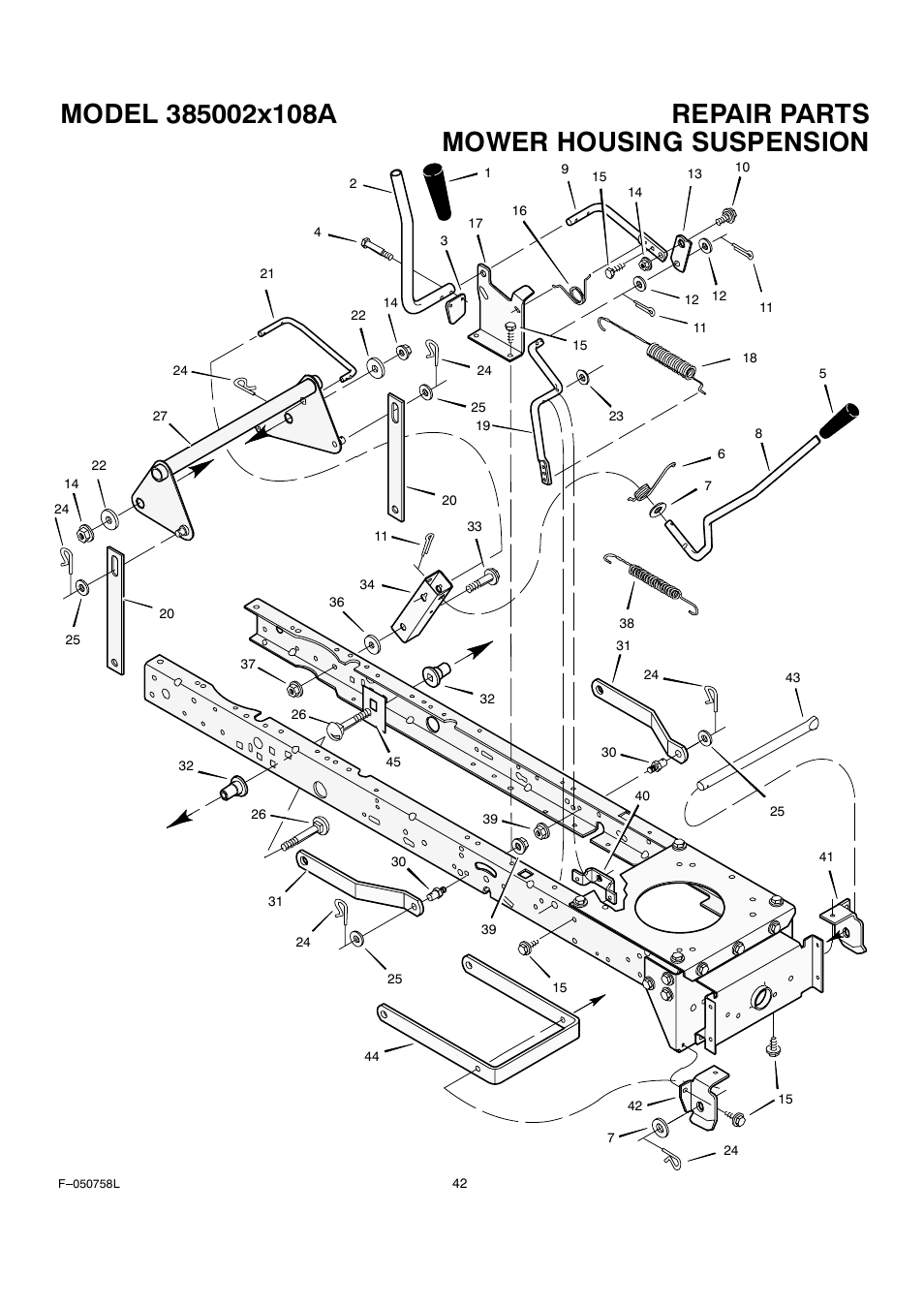 Mower housing suspension | Rover Clipper 385002X108A User Manual | Page 42 / 52