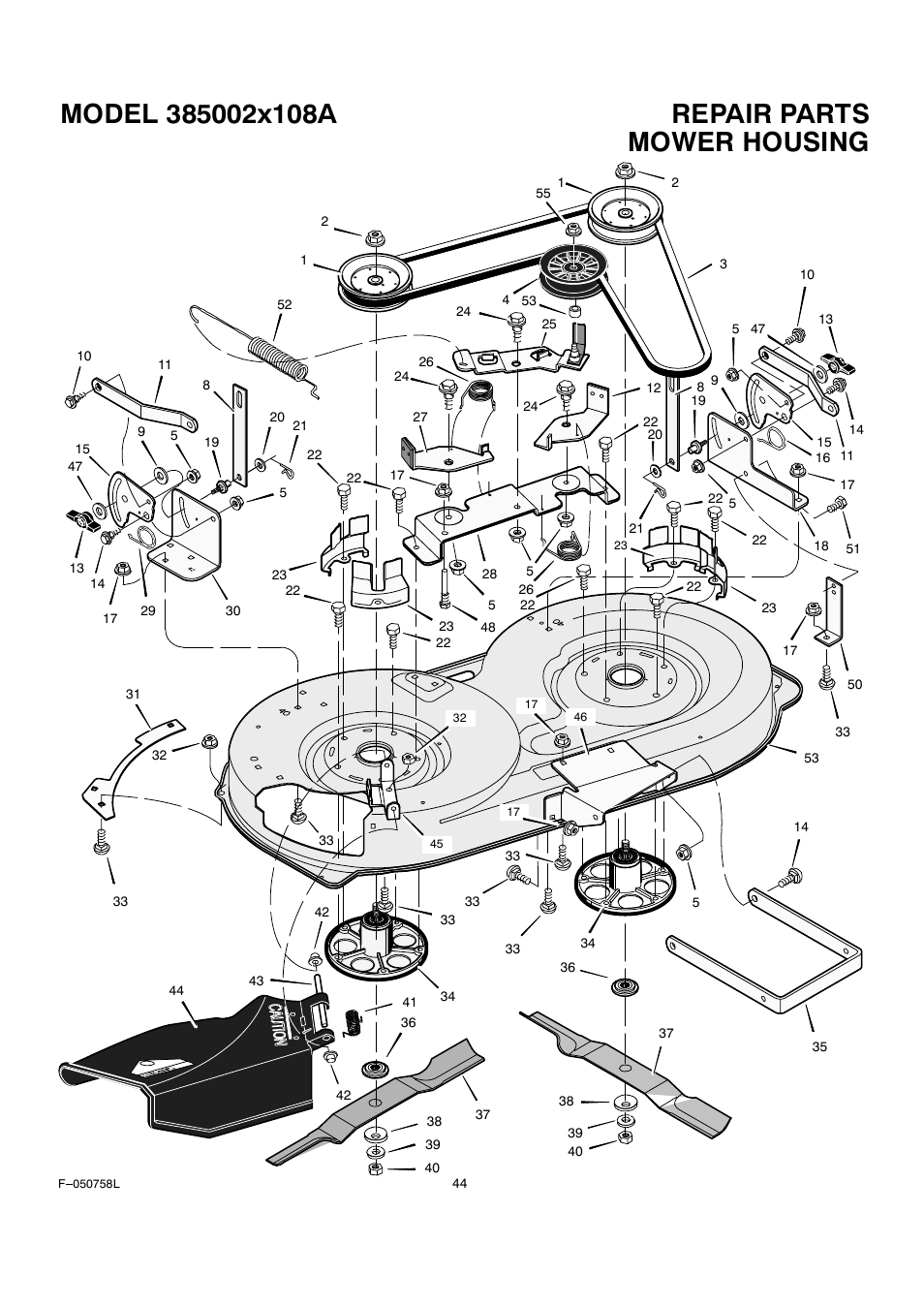 Mower housing | Rover Clipper 385002X108A User Manual | Page 44 / 52