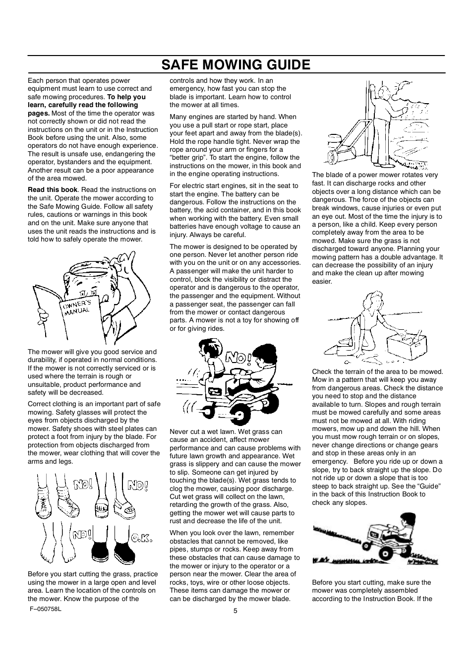 Safe mowing guide | Rover Clipper 385002X108A User Manual | Page 5 / 52