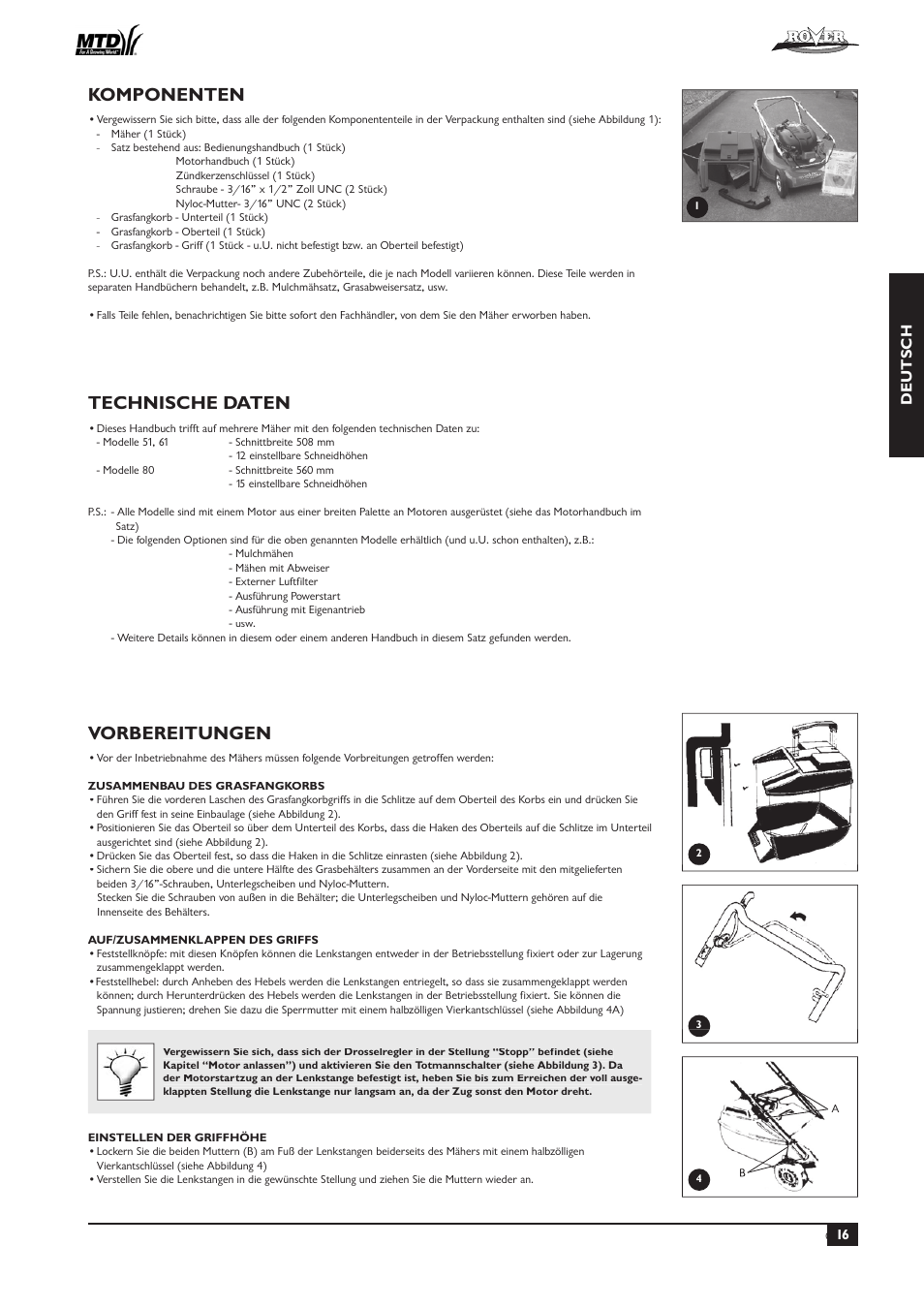 Technische daten, Vorbereitungen, Komponenten | Deutsch | Rover 51  EU User Manual | Page 19 / 92