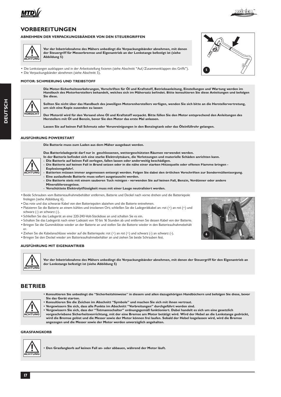 Vorbereitungen, Betrieb, Deutsch | Rover 51  EU User Manual | Page 20 / 92