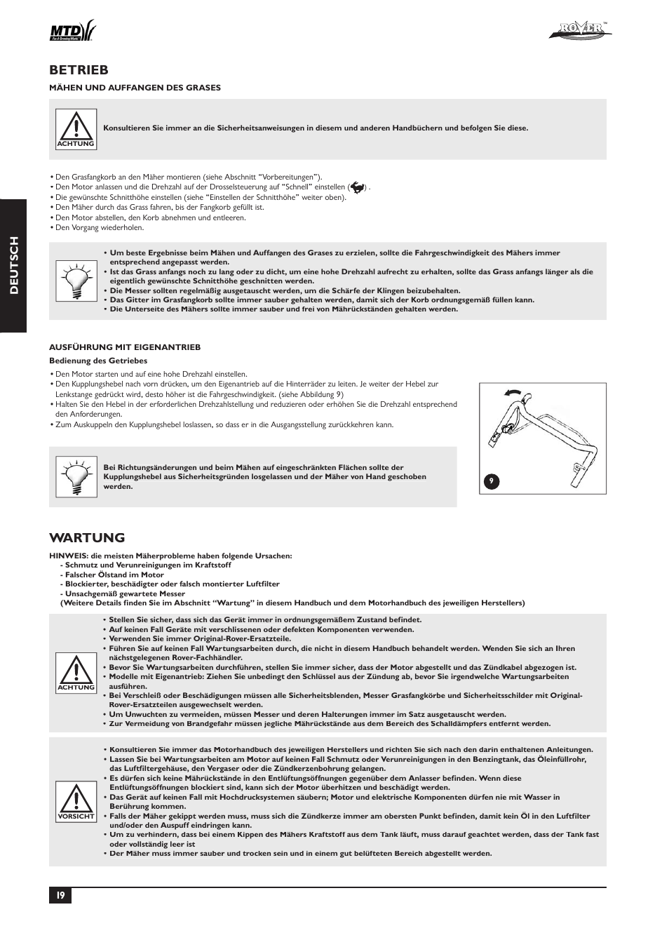 Betrieb, Wartung, Deutsch | Rover 51  EU User Manual | Page 22 / 92