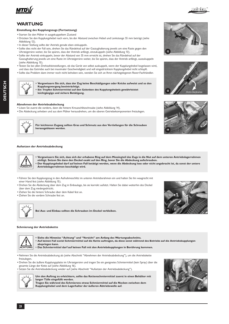 Wartung, Deutsch | Rover 51  EU User Manual | Page 24 / 92