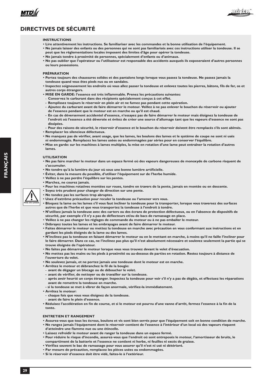 Directives de sécurité, Fr ançais | Rover 51  EU User Manual | Page 32 / 92