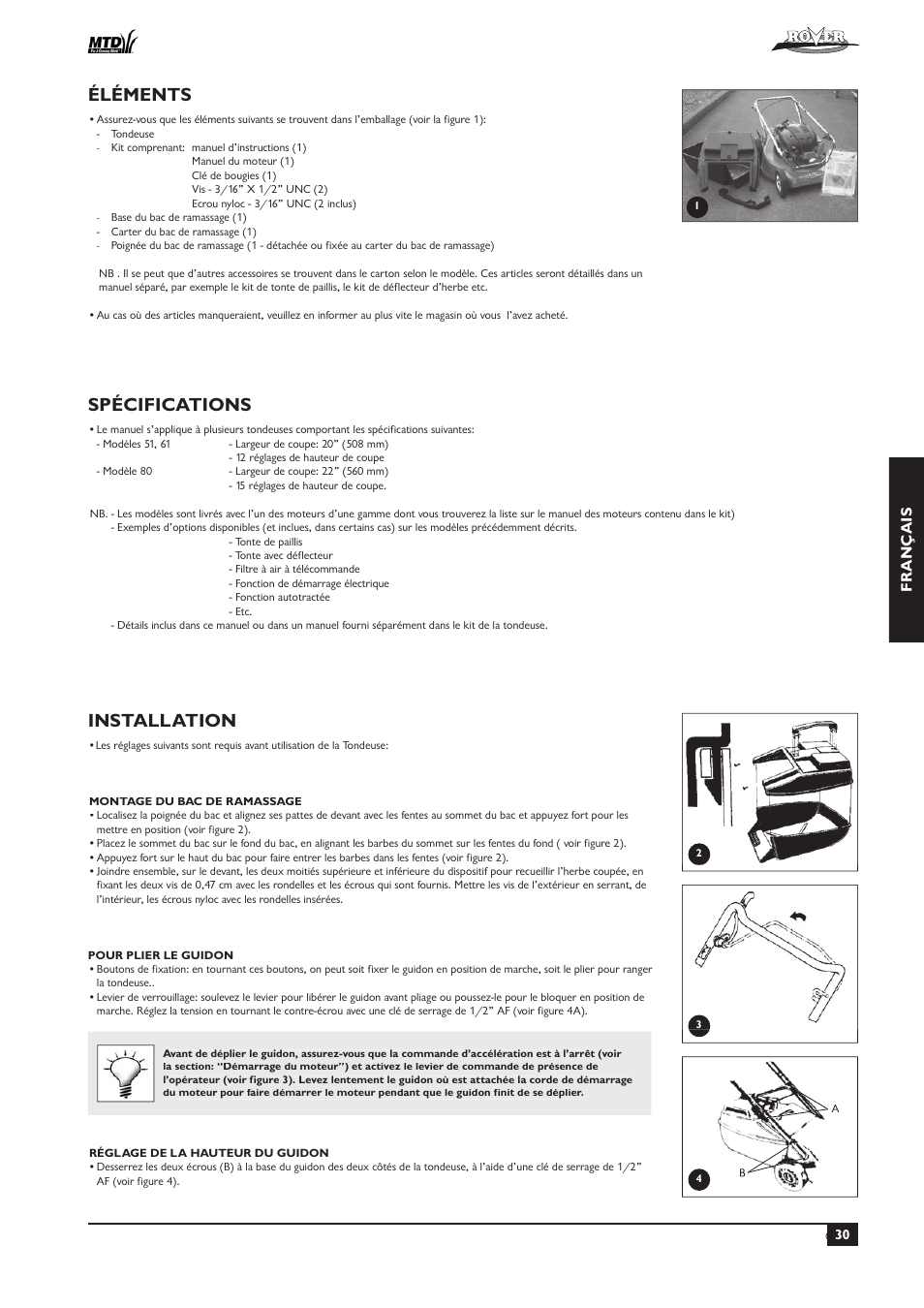 Spécifications, Installation, Éléments | Fr ançais | Rover 51  EU User Manual | Page 33 / 92