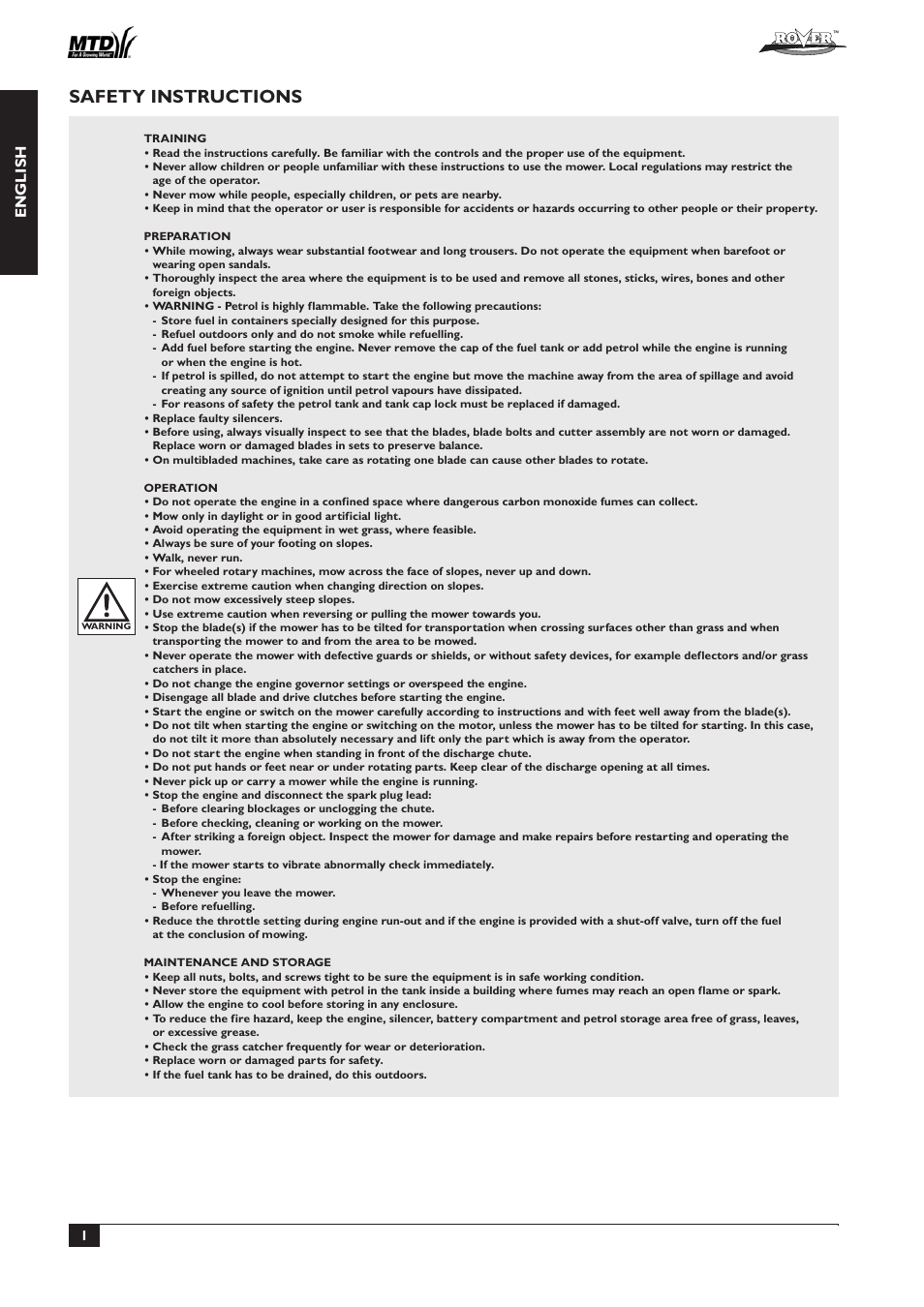 Safety instructions, English | Rover 51  EU User Manual | Page 4 / 92