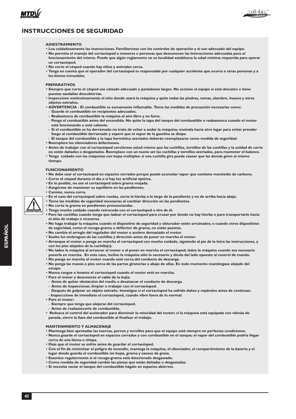 Instrucciones de seguridad, Esp añol | Rover 51  EU User Manual | Page 46 / 92