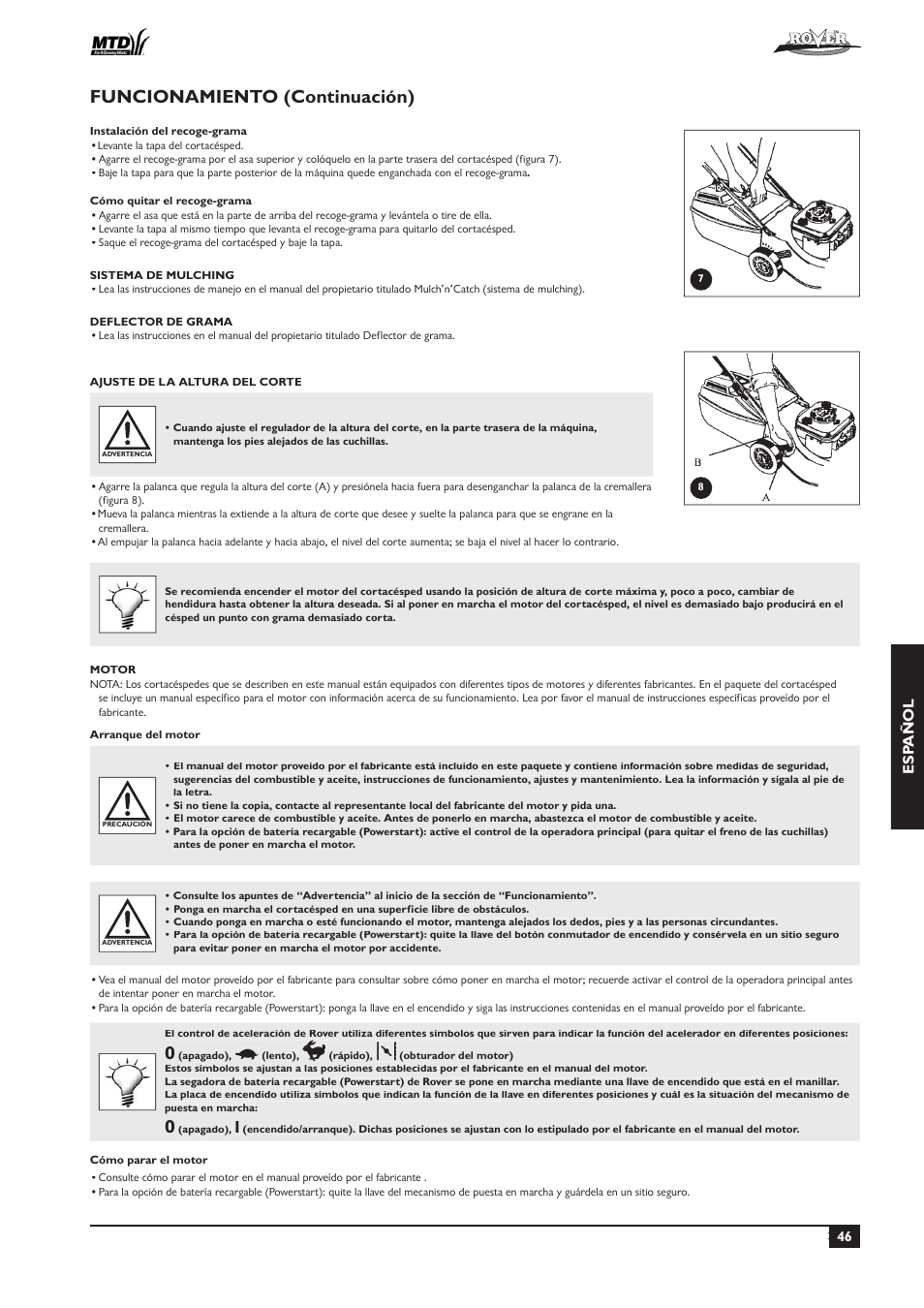 Funcionamiento (continuación), Esp añol | Rover 51  EU User Manual | Page 49 / 92