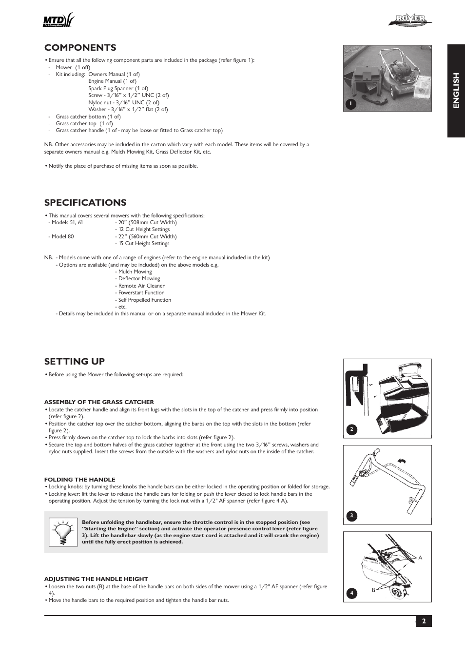 Specifications, Setting up, Components | English | Rover 51  EU User Manual | Page 5 / 92