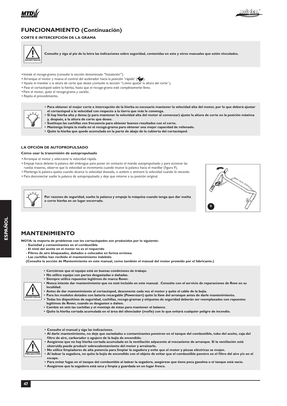 Funcionamiento (continuación), Mantenimiento, Esp añol | Rover 51  EU User Manual | Page 50 / 92