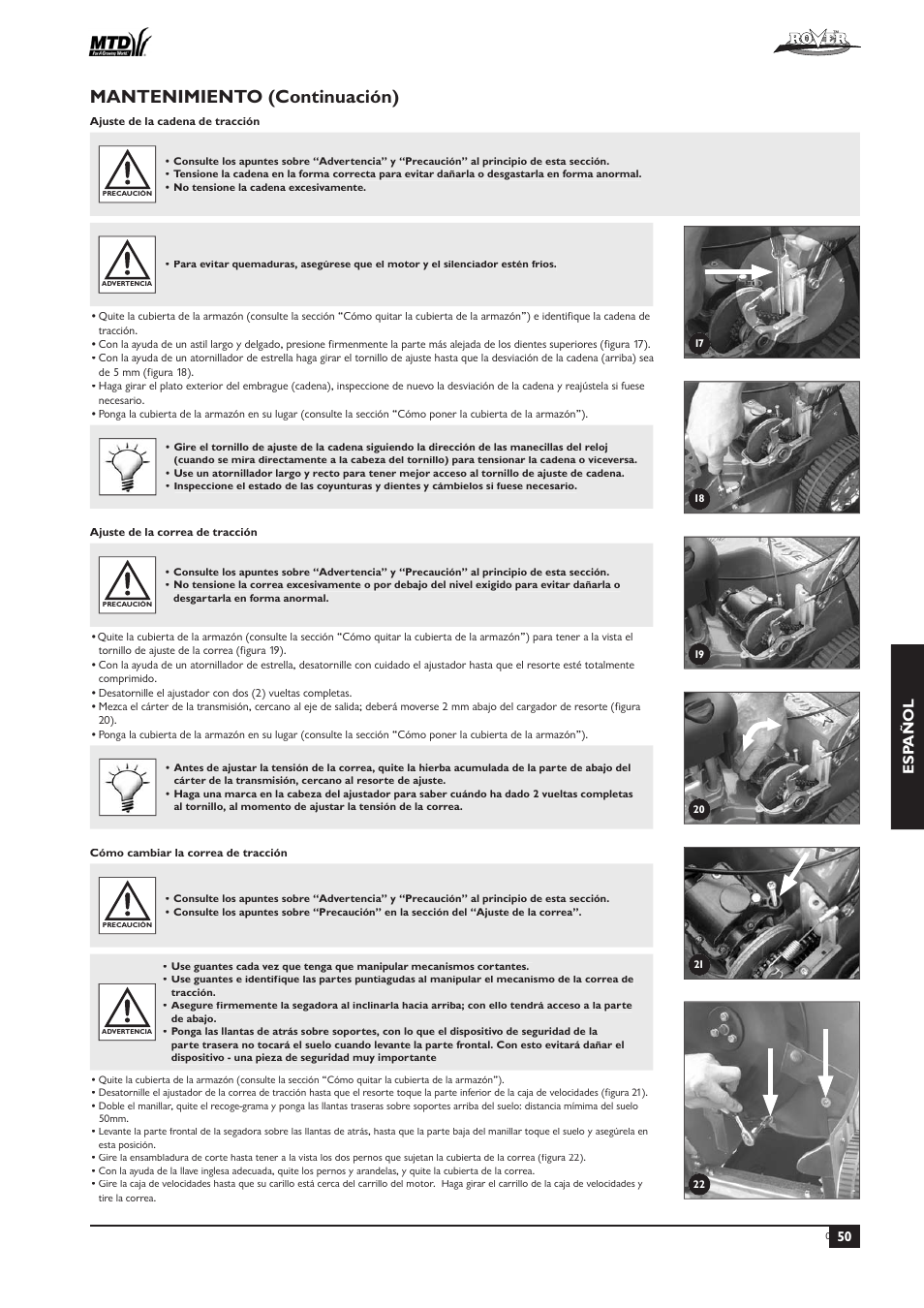 Mantenimiento (continuación), Esp añol | Rover 51  EU User Manual | Page 53 / 92
