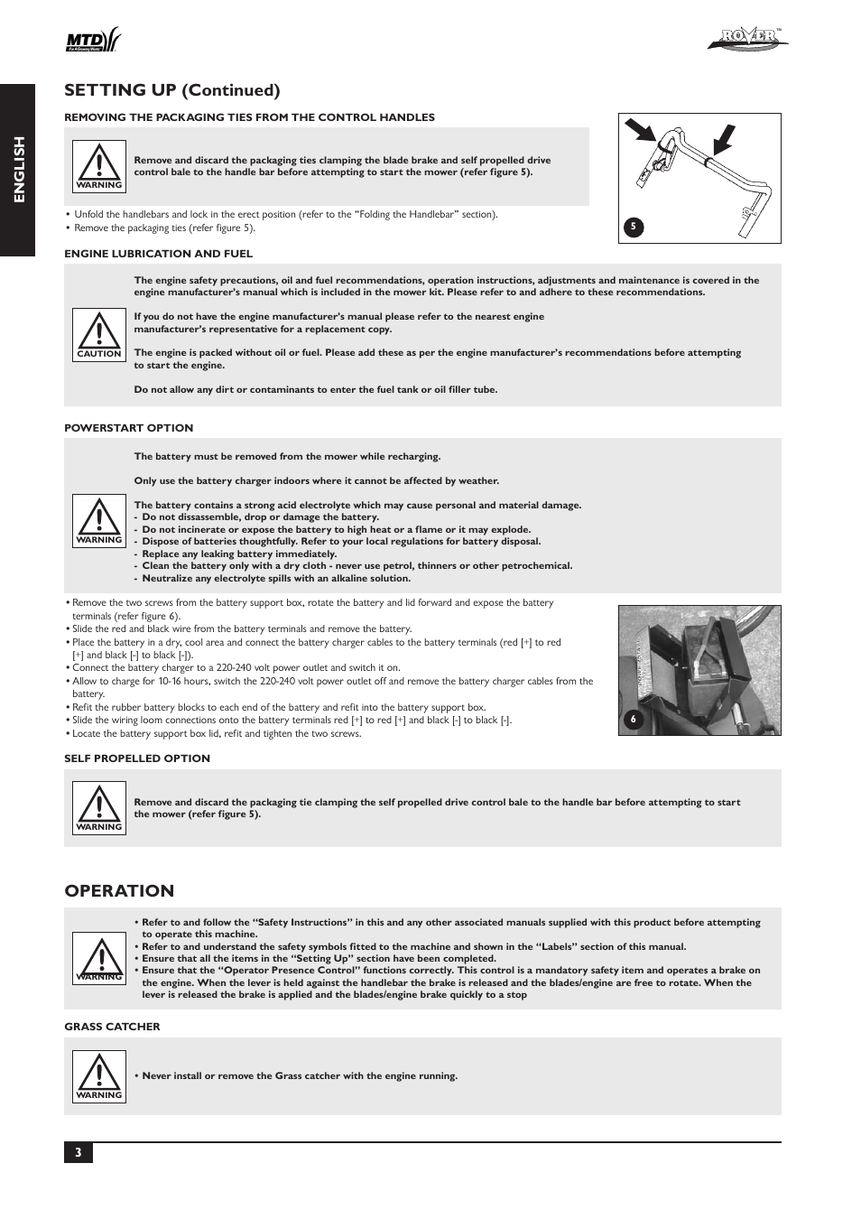 Setting up (continued), Operation, English | Rover 51  EU User Manual | Page 6 / 92