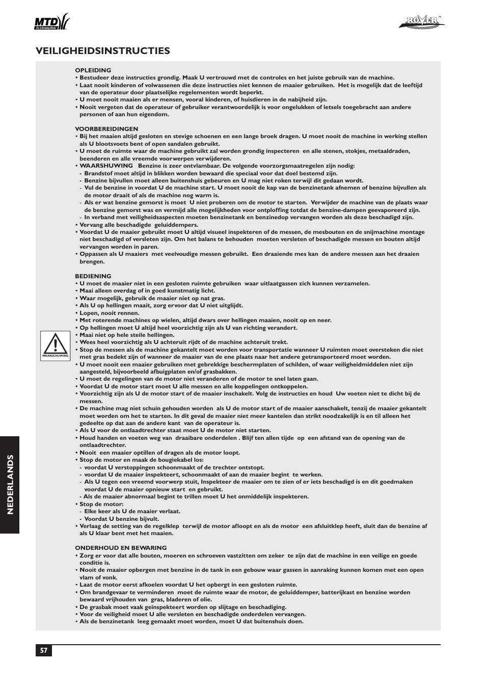 Veiligheidsinstructies, Nederl ands | Rover 51  EU User Manual | Page 60 / 92