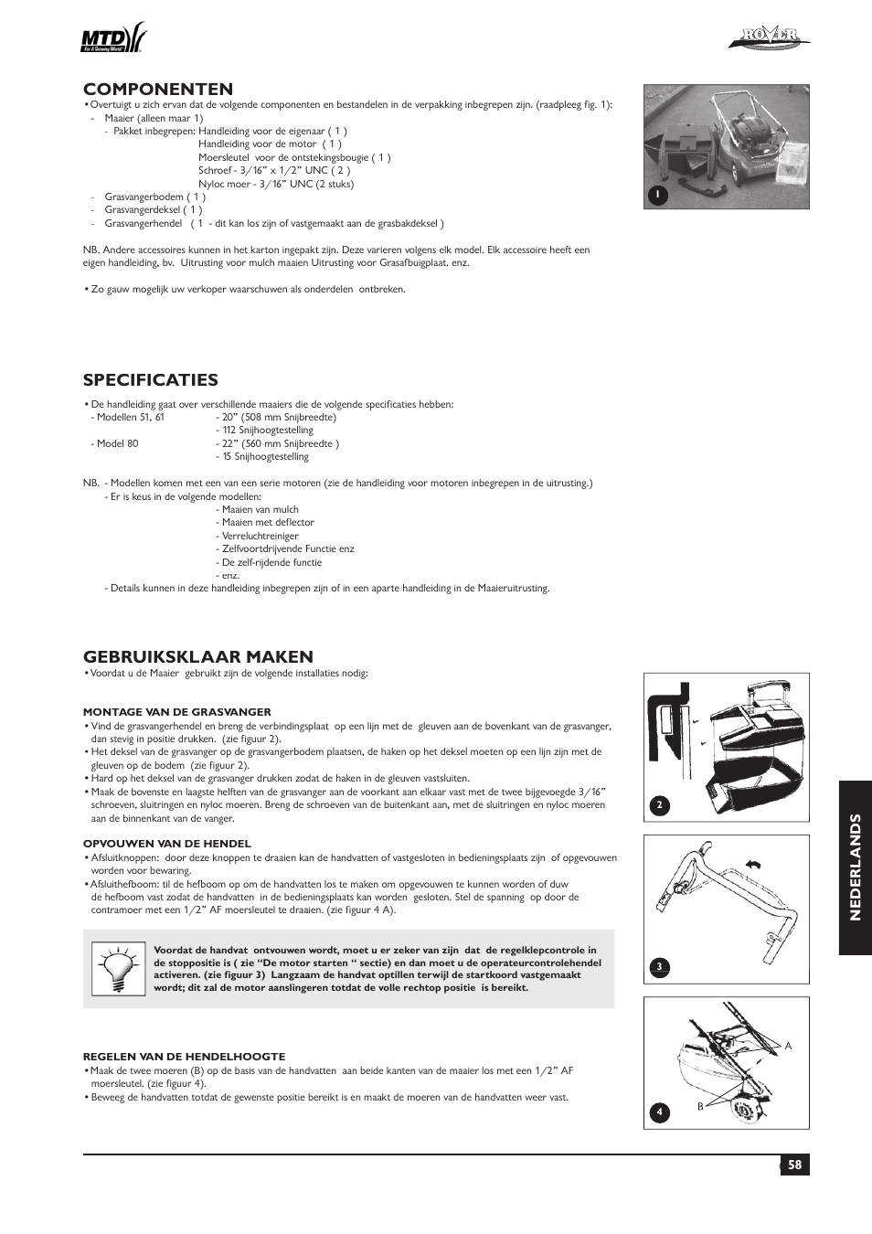 Specificaties, Gebruiksklaar maken, Componenten | Nederl ands | Rover 51  EU User Manual | Page 61 / 92