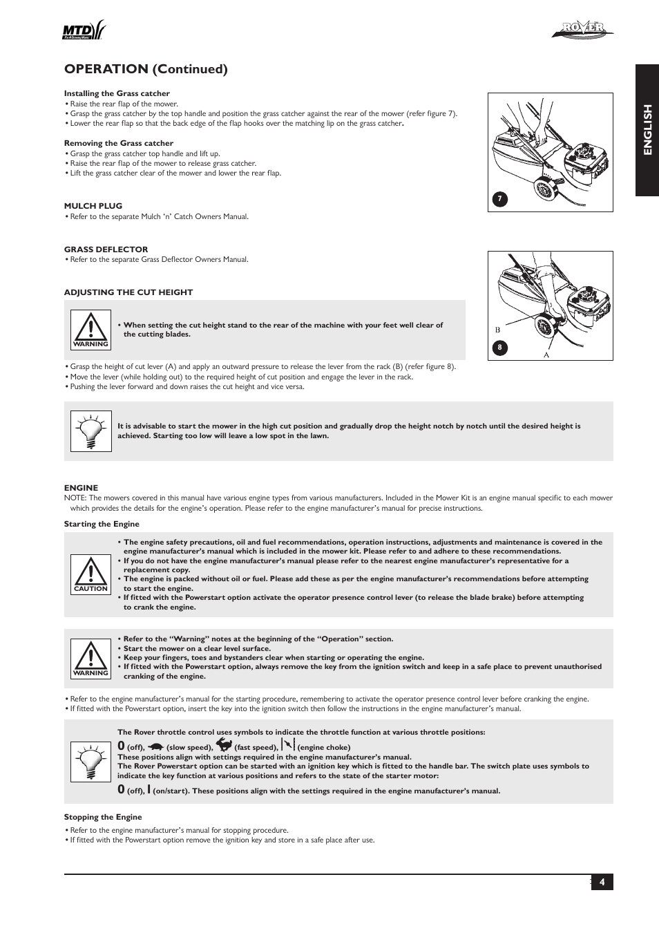 Operation (continued), English | Rover 51  EU User Manual | Page 7 / 92