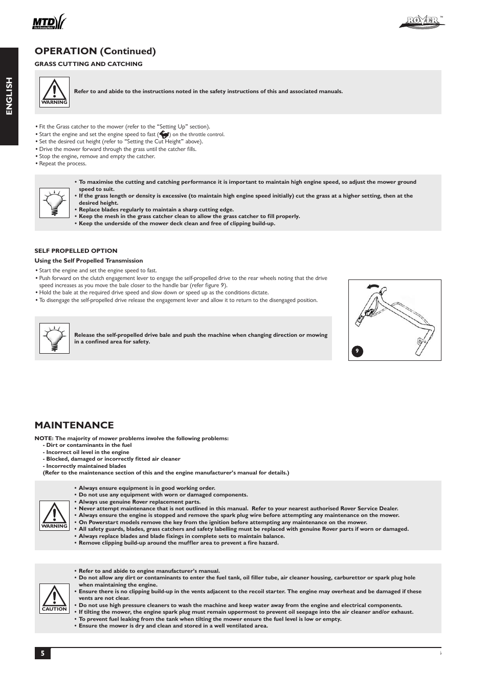 Operation (continued), Maintenance, English | Rover 51  EU User Manual | Page 8 / 92