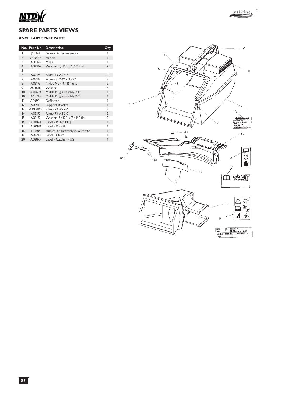 Spare parts views | Rover 51  EU User Manual | Page 90 / 92