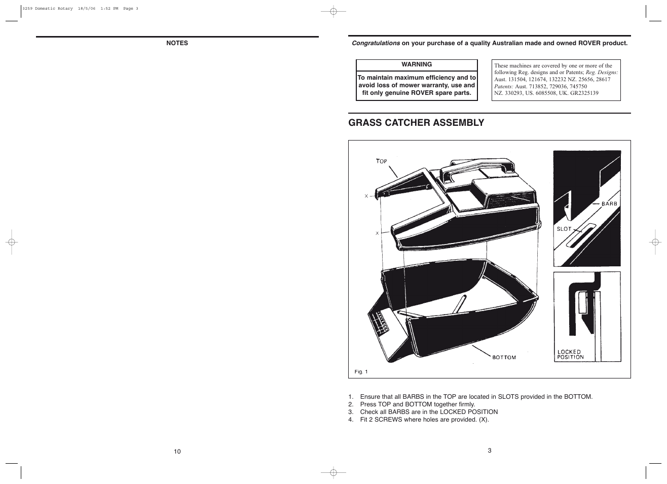 Grass catcher assembly | Rover Domestic Rotary Mower User Manual | Page 10 / 12
