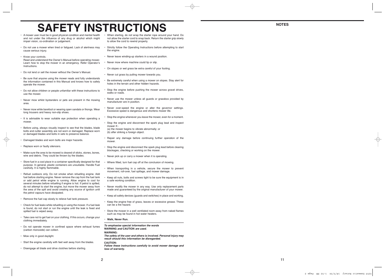 Safety instructions | Rover Domestic Rotary Mower User Manual | Page 11 / 12