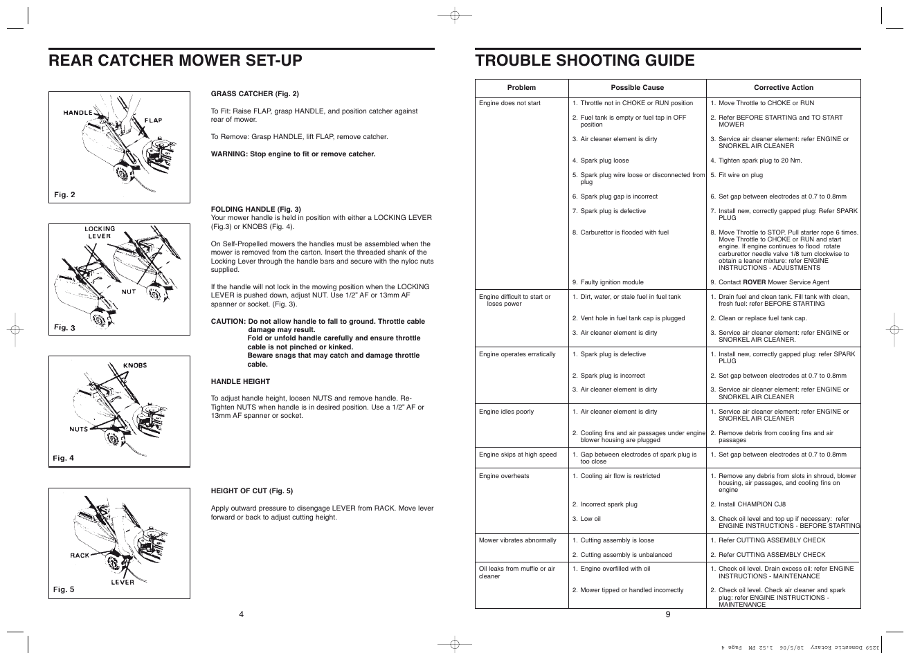 Rear catcher mower set-up trouble shooting guide | Rover Domestic Rotary Mower User Manual | Page 4 / 12