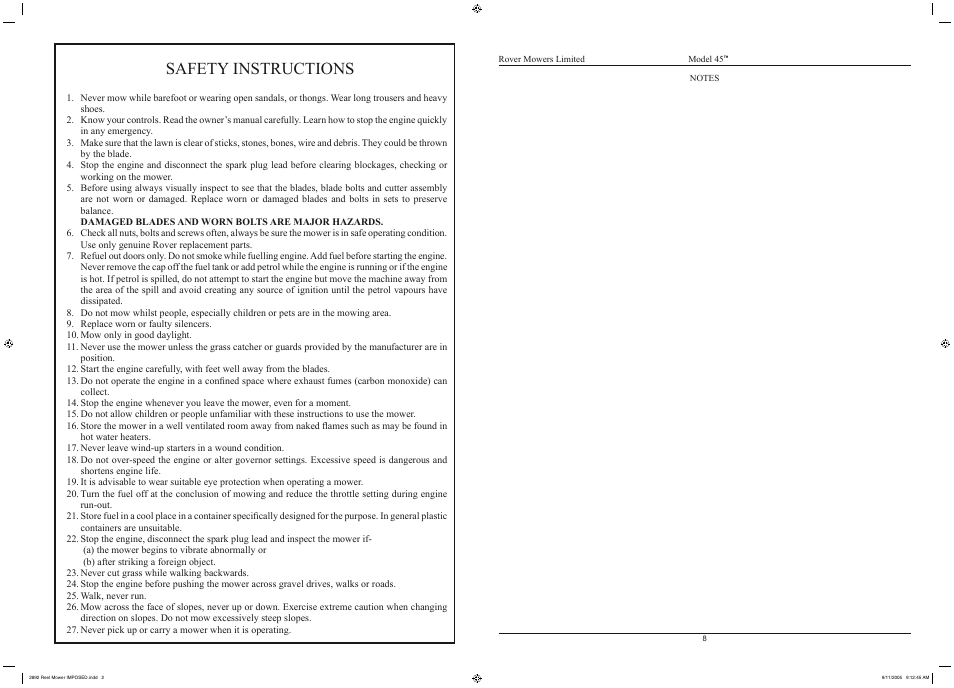 Safety instructions | Rover 45048 User Manual | Page 11 / 12