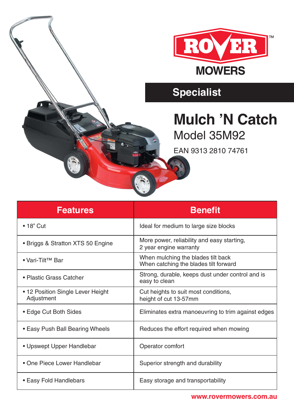 Rover Mulch 'N Catch 35M92 User Manual | 1 page