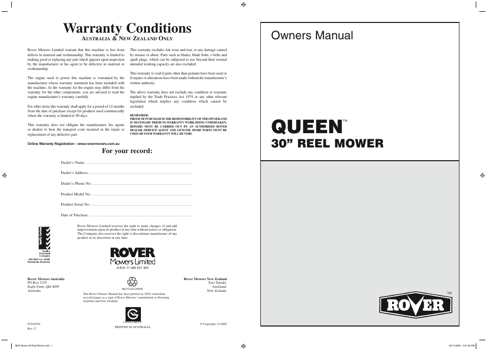 Rover 300361 User Manual | 28 pages