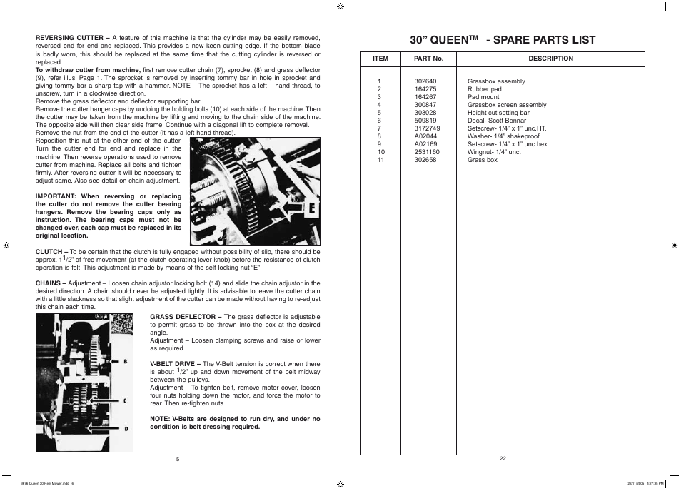 30” queen, Spare parts list | Rover 300361 User Manual | Page 6 / 28